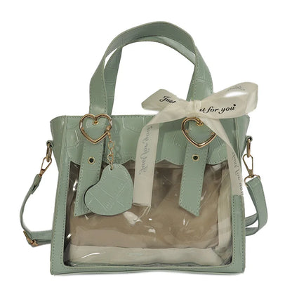 Sweet Gilrs Lolita Japanese HandBags Tote Students Cute Crocodile Grain Ribbon Heart Shaped Buckle Shoulder Bags Itabags
