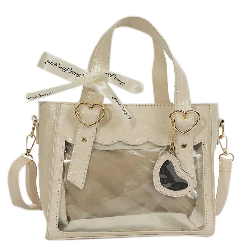 Sweet Gilrs Lolita Japanese HandBags Tote Students Cute Crocodile Grain Ribbon Heart Shaped Buckle Shoulder Bags Itabags