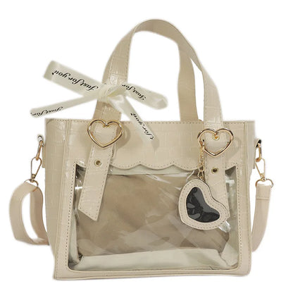 Sweet Gilrs Lolita Japanese HandBags Tote Students Cute Crocodile Grain Ribbon Heart Shaped Buckle Shoulder Bags Itabags