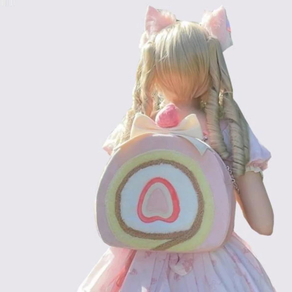 Sweet Girls Lolita Big Cake Backpacks,Students School Cute PU Satchel Shoulder Bags