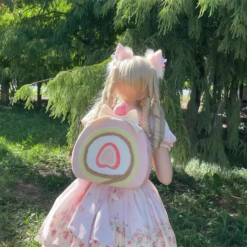 Sweet Girls Lolita Big Cake Backpacks,Students School Cute PU Satchel Shoulder Bags