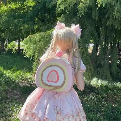 Sweet Girls Lolita Big Cake Backpacks,Students School Cute PU Satchel Shoulder Bags