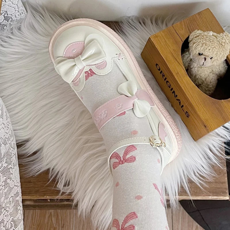 Sweet Girls Lolita Cute Bowknot Flat Shoes Monk Straps Kawaii Princess Shoes Mary Janes