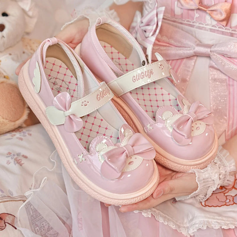Sweet Girls Lolita Cute Bowknot Flat Shoes Monk Straps Kawaii Princess Shoes Mary Janes