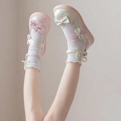Sweet Girls Lolita Cute Bowknot Flat Shoes Monk Straps Kawaii Princess Shoes Mary Janes