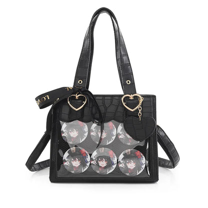Sweet Japan Style Lolita Girl JK Cute HandBags Women Kawaii Hear Buckle Ribbon Shoulder Bags Transparent Itabags