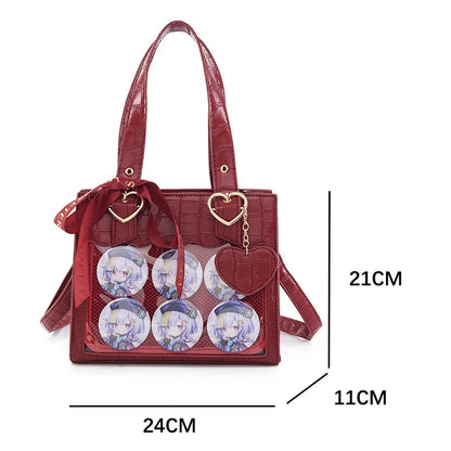 Sweet Japan Style Lolita Girl JK Cute HandBags Women Kawaii Hear Buckle Ribbon Shoulder Bags Transparent Itabags