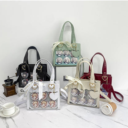 Sweet Japan Style Lolita Girl JK Cute HandBags Women Kawaii Hear Buckle Ribbon Shoulder Bags Transparent Itabags
