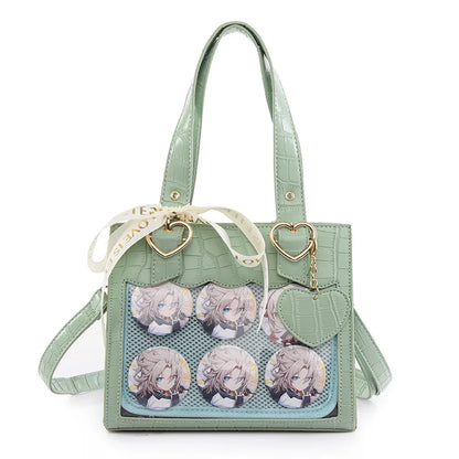 Sweet Japan Style Lolita Girl JK Cute HandBags Women Kawaii Hear Buckle Ribbon Shoulder Bags Transparent Itabags