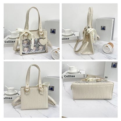 Sweet Japan Style Lolita Girl JK Cute HandBags Women Kawaii Hear Buckle Ribbon Shoulder Bags Transparent Itabags