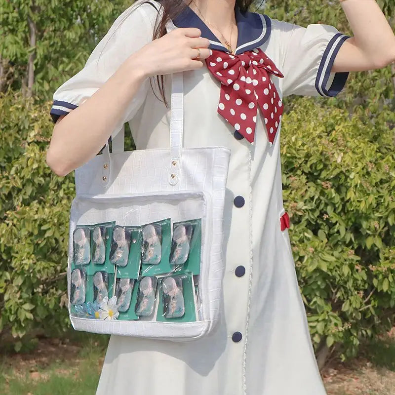 Sweet Japan Style Lolita Girls Cute Tote HandBags Female Kawaii Two Dimensional Shoulder Bags Transparent Layer Itabags