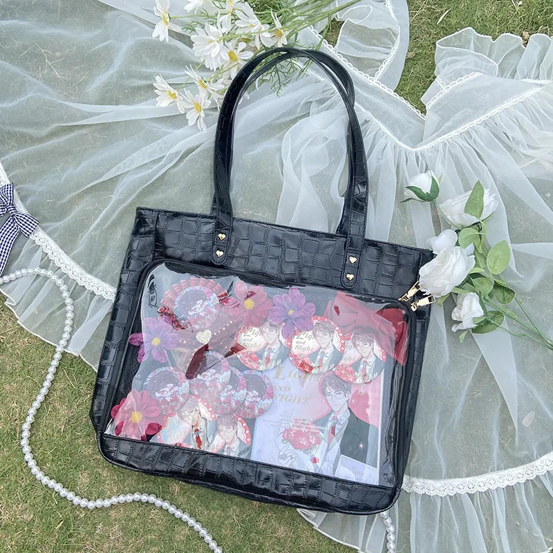Sweet Japan Style Lolita Girls Cute Tote HandBags Female Kawaii Two Dimensional Shoulder Bags Transparent Layer Itabags