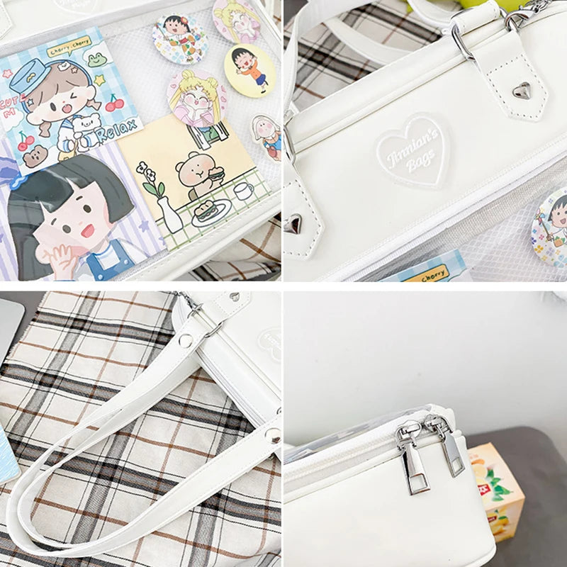 Sweet Japan Style Lolita Girly Girl JK Anime HandBags Women PU Shoulder Bags Kawaii Transparent Heart Itabags Bolso