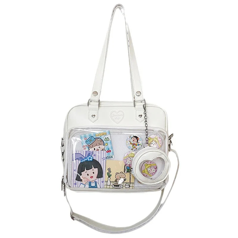 Sweet Japan Style Lolita Girly Girl JK Anime HandBags Women PU Shoulder Bags Kawaii Transparent Heart Itabags Bolso