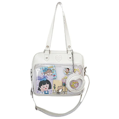 Sweet Japan Style Lolita Girly Girl JK Anime HandBags Women PU Shoulder Bags Kawaii Transparent Heart Itabags Bolso