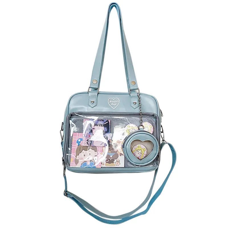 Sweet Japan Style Lolita Girly Girl JK Anime HandBags Women PU Shoulder Bags Kawaii Transparent Heart Itabags Bolso