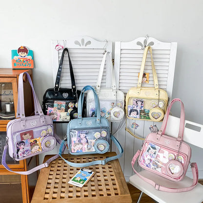 Sweet Japan Style Lolita Girly Girl JK Anime HandBags Women PU Shoulder Bags Kawaii Transparent Heart Itabags Bolso