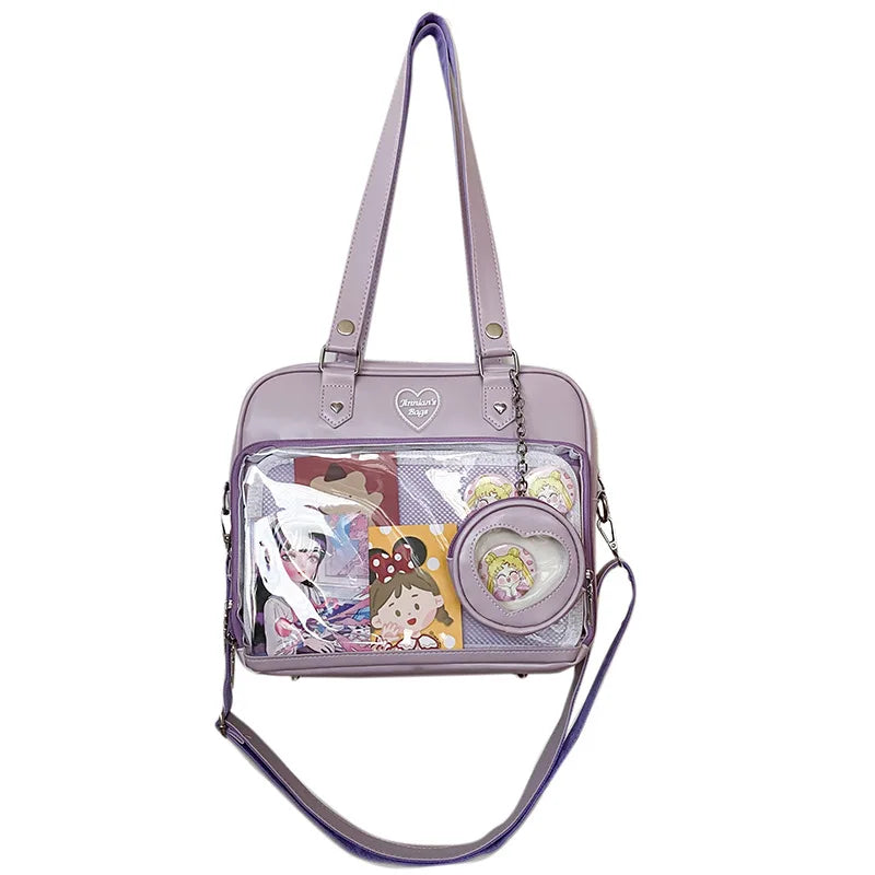Sweet Japan Style Lolita Girly Girl JK Anime HandBags Women PU Shoulder Bags Kawaii Transparent Heart Itabags Bolso