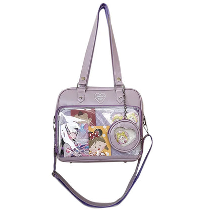 Sweet Japan Style Lolita Girly Girl JK Anime HandBags Women PU Shoulder Bags Kawaii Transparent Heart Itabags Bolso