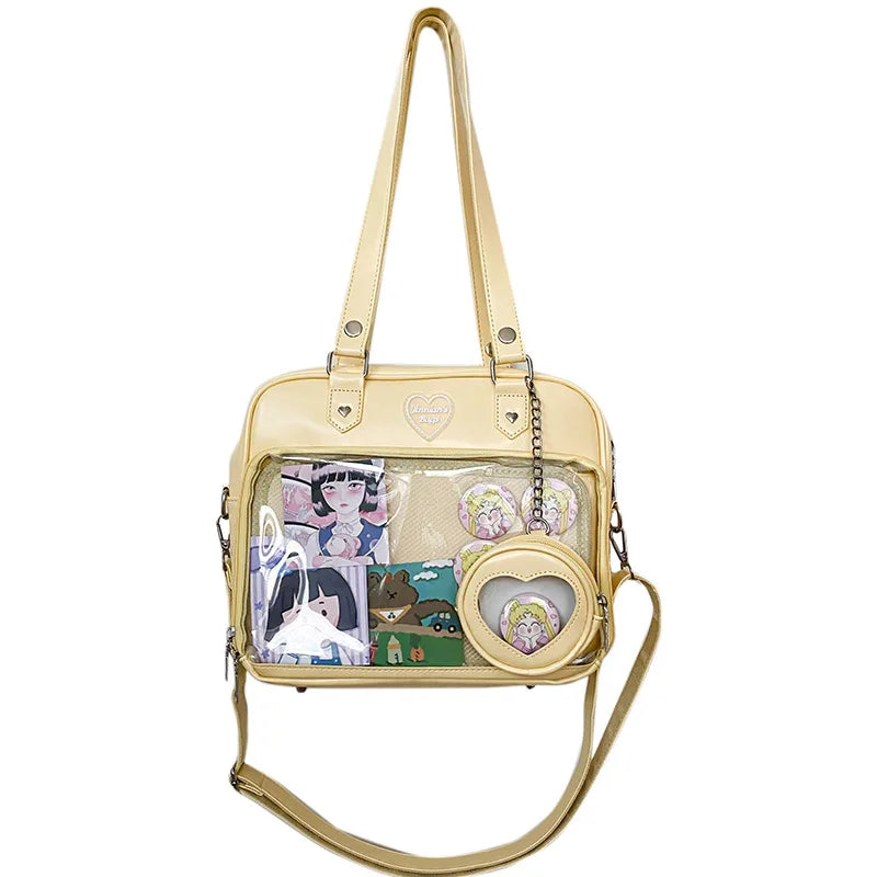 Sweet Japan Style Lolita Girly Girl JK Anime HandBags Women PU Shoulder Bags Kawaii Transparent Heart Itabags Bolso