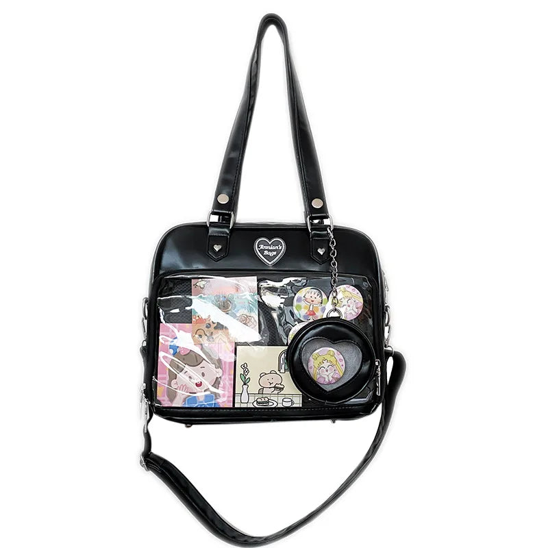 Sweet Japan Style Lolita Girly Girl JK Anime HandBags Women PU Shoulder Bags Kawaii Transparent Heart Itabags Bolso