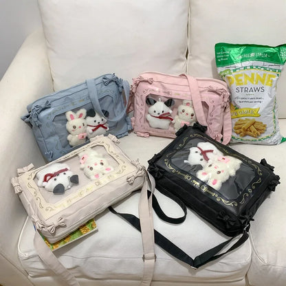 Sweet Japan Style Lolita Girly Girl JK Shoulder Bags Students Transparent Window Kwaii Bowknots HandBags Tote Itabag