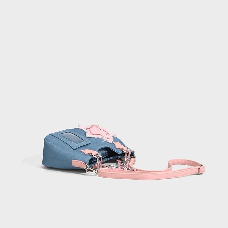 Sweet Japanese Hottie Gyaru Girls Lolita Denim Shoulder Bags Chains HandBags Kawaii Transparent Layer Itabags