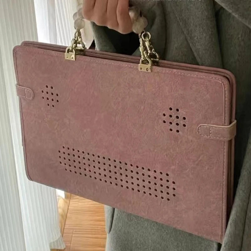 Sweet Lolita Girl Pink Cat Laptop Bags Briefcase Pearl Bracelet Cute Computer Case Handbags bolso laptop mujer