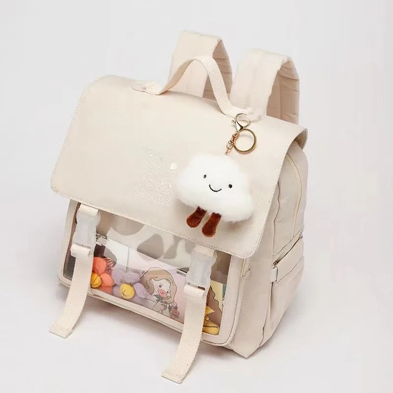 Sweet Preppy Style Girl Lolita Sweet Backpacks Women Multi Pockets Transparent Window Cute Cloud HandBags School Bags Cartable