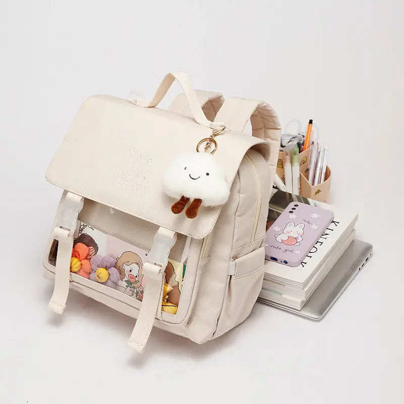 Sweet Preppy Style Girl Lolita Sweet Backpacks Women Multi Pockets Transparent Window Cute Cloud HandBags School Bags Cartable
