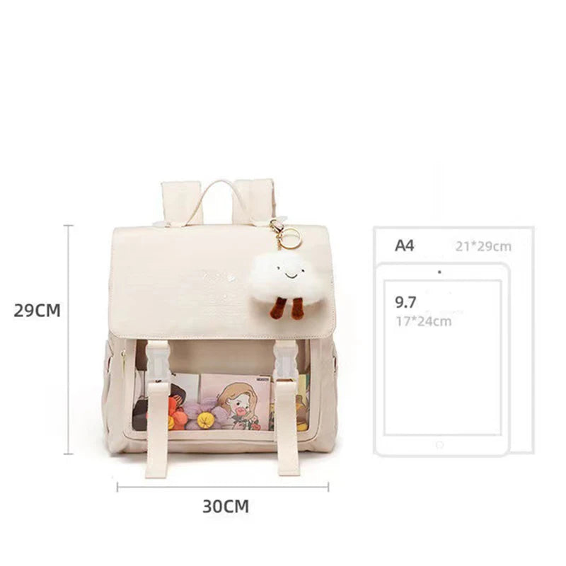 Sweet Preppy Style Girl Lolita Sweet Backpacks Women Multi Pockets Transparent Window Cute Cloud HandBags School Bags Cartable