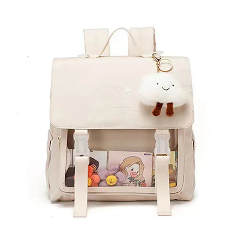 Sweet Preppy Style Girl Lolita Sweet Backpacks Women Multi Pockets Transparent Window Cute Cloud HandBags School Bags Cartable
