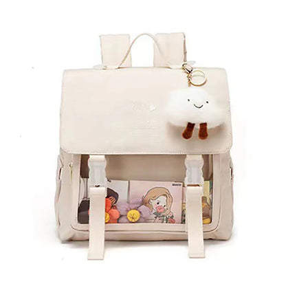 Sweet Preppy Style Girl Lolita Sweet Backpacks Women Multi Pockets Transparent Window Cute Cloud HandBags School Bags Cartable