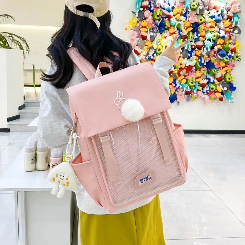 Sweet Preppy Style Girls Lolita High Capacity Backpacks HandBags Students School Cute Pendant Solid Shoulder Bags