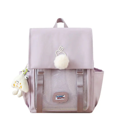 Sweet Preppy Style Girls Lolita High Capacity Backpacks HandBags Students School Cute Pendant Solid Shoulder Bags