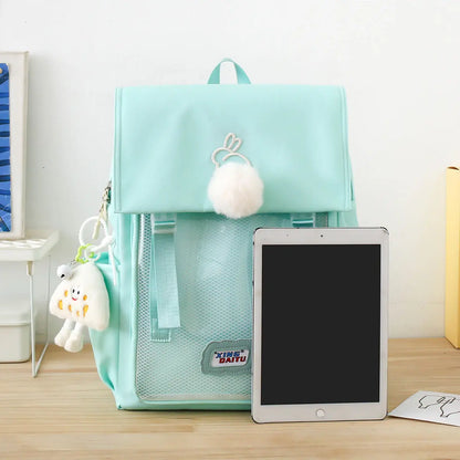 Sweet Preppy Style Girls Lolita High Capacity Backpacks HandBags Students School Cute Pendant Solid Shoulder Bags