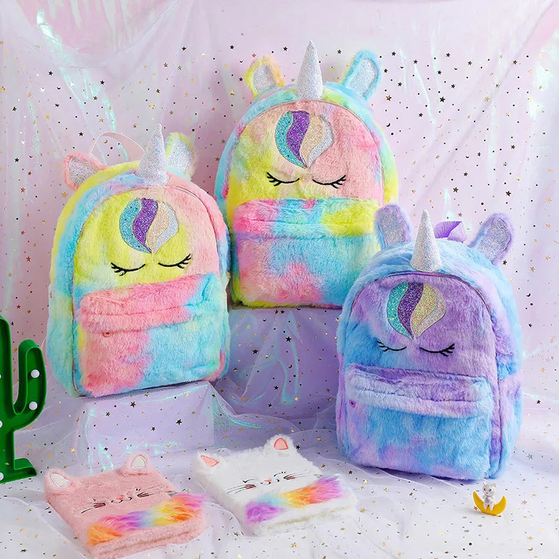 Sweet Unicorn Plush School Backpack for Girls Kindergarten Cartoon School Bags Cute Backpack Back To School Mochila Escolar Nina