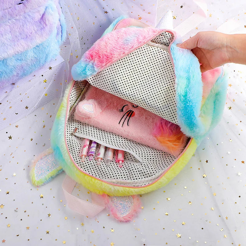 Sweet Unicorn Plush School Backpack for Girls Kindergarten Cartoon School Bags Cute Backpack Back To School Mochila Escolar Nina