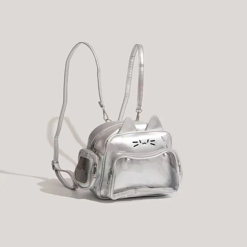 Swet Japan Style Spicy Girls Lolita Mini Backpacks Beauty Case Transparent Layer School Kawaii Silvery Cat ItaBags Shoulder Bags