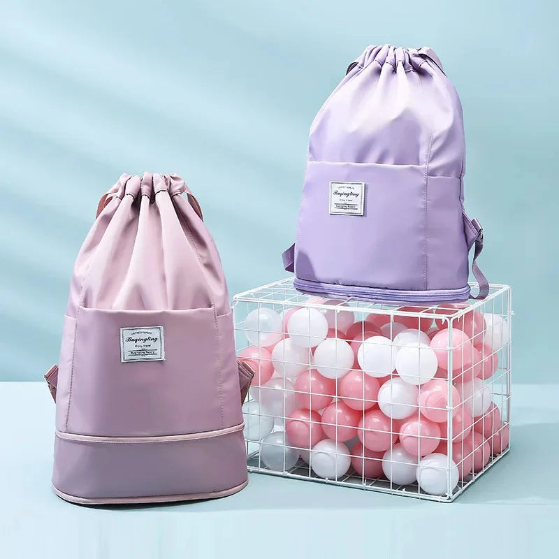 Swimming Dry and Wet Separation Expansion Separate Shoe Bin Drawstring Beach Bag Storage Sports Backpack Fitness Yoga