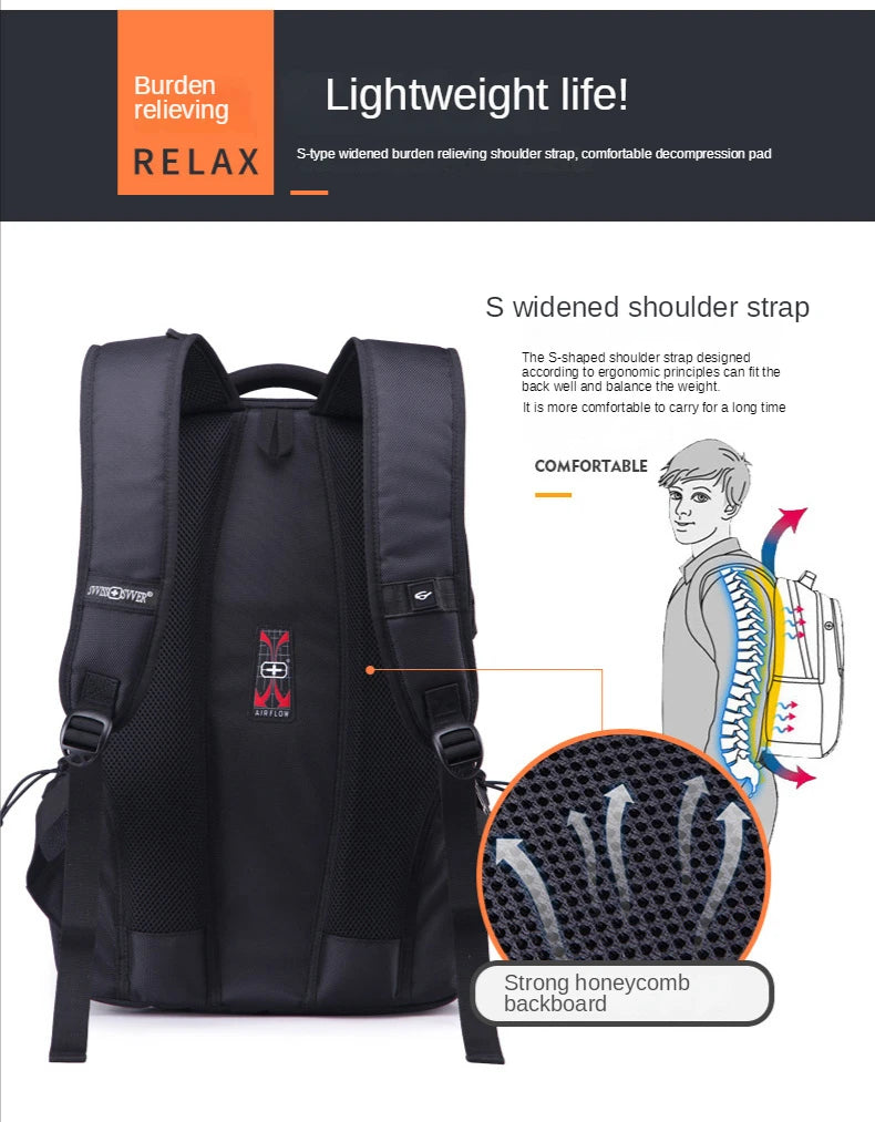 Swiss Sabre Leisure Business Swiss Backpack Men's Fashion Business Large Capacity Computer Backpack Student Backpack