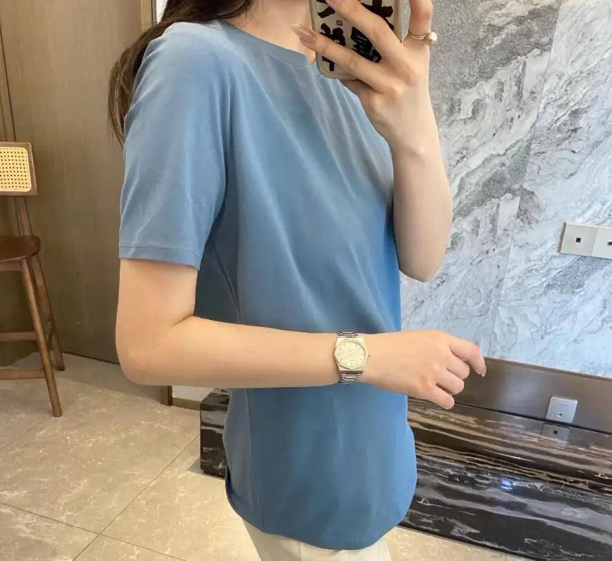 T-shirt Women's o-neck pullover short sleeve summer new casual top fashion color  T-shirt