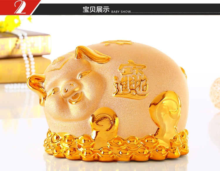 Gold pig sculpture piggy bank gift creative piggy bank, parlor shop home decor giving gift to children's room decorations