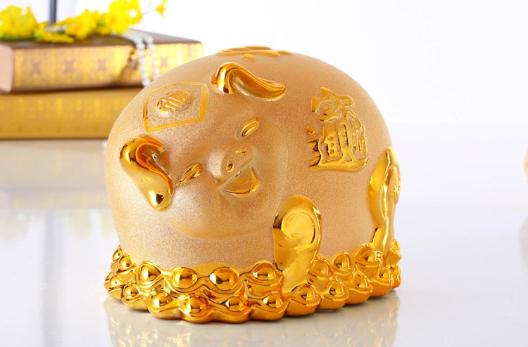 Gold pig sculpture piggy bank gift creative piggy bank, parlor shop home decor giving gift to children's room decorations