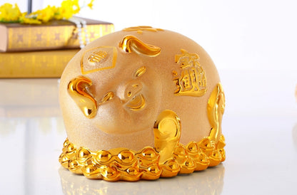 Gold pig sculpture piggy bank gift creative piggy bank, parlor shop home decor giving gift to children's room decorations