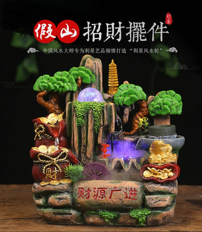 Fake mountain big Atomizing humidifier and fengshui wheel humidifier home decoration craft gift room office fortune