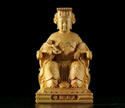TJ119ca - 10*5.6*5 CM Detailed Carved Boxwood Carving - Goddess Matsu