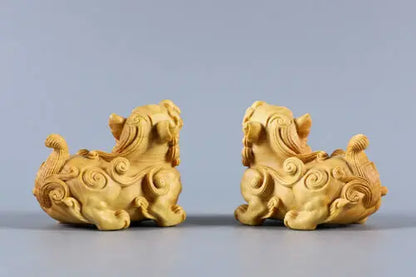 TJ126ca - 4.8*4*6 CM Carved Boxwood Figurine Carving  Home Decor: Baby Dragon Pi Xiu Pair