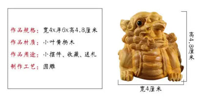 TJ126ca - 4.8*4*6 CM Carved Boxwood Figurine Carving  Home Decor: Baby Dragon Pi Xiu Pair
