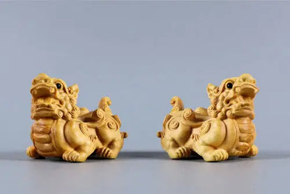 TJ126ca - 4.8*4*6 CM Carved Boxwood Figurine Carving  Home Decor: Baby Dragon Pi Xiu Pair